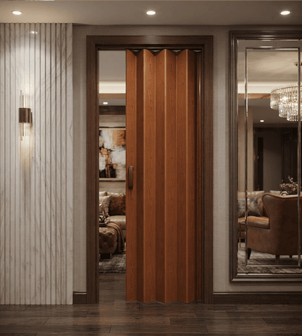 Luxury villa terrace with wide-span PVC folding doors fully opened